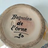 Rare old Quimper candy box decorated with pink basket and Breton portrait