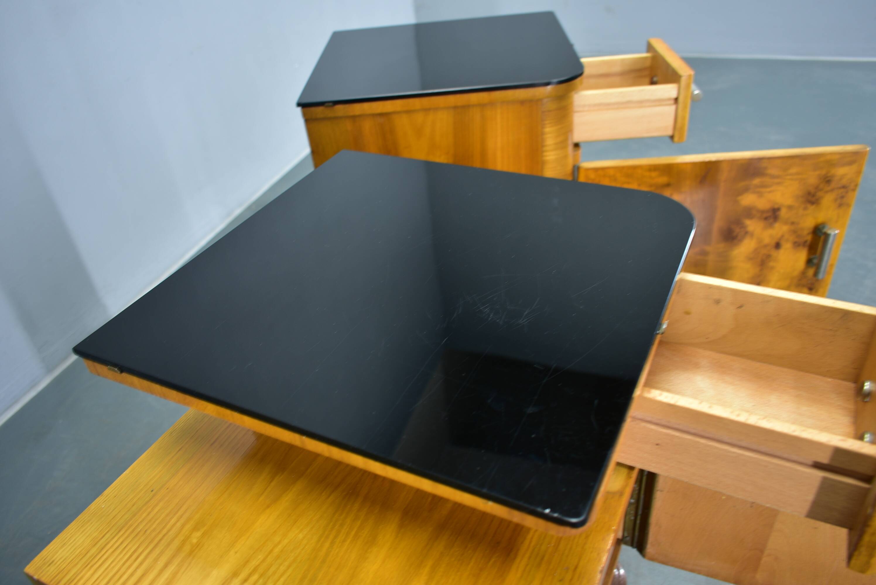 1942s set of bedside tables by Jindrich Halabala, Czechoslovakia