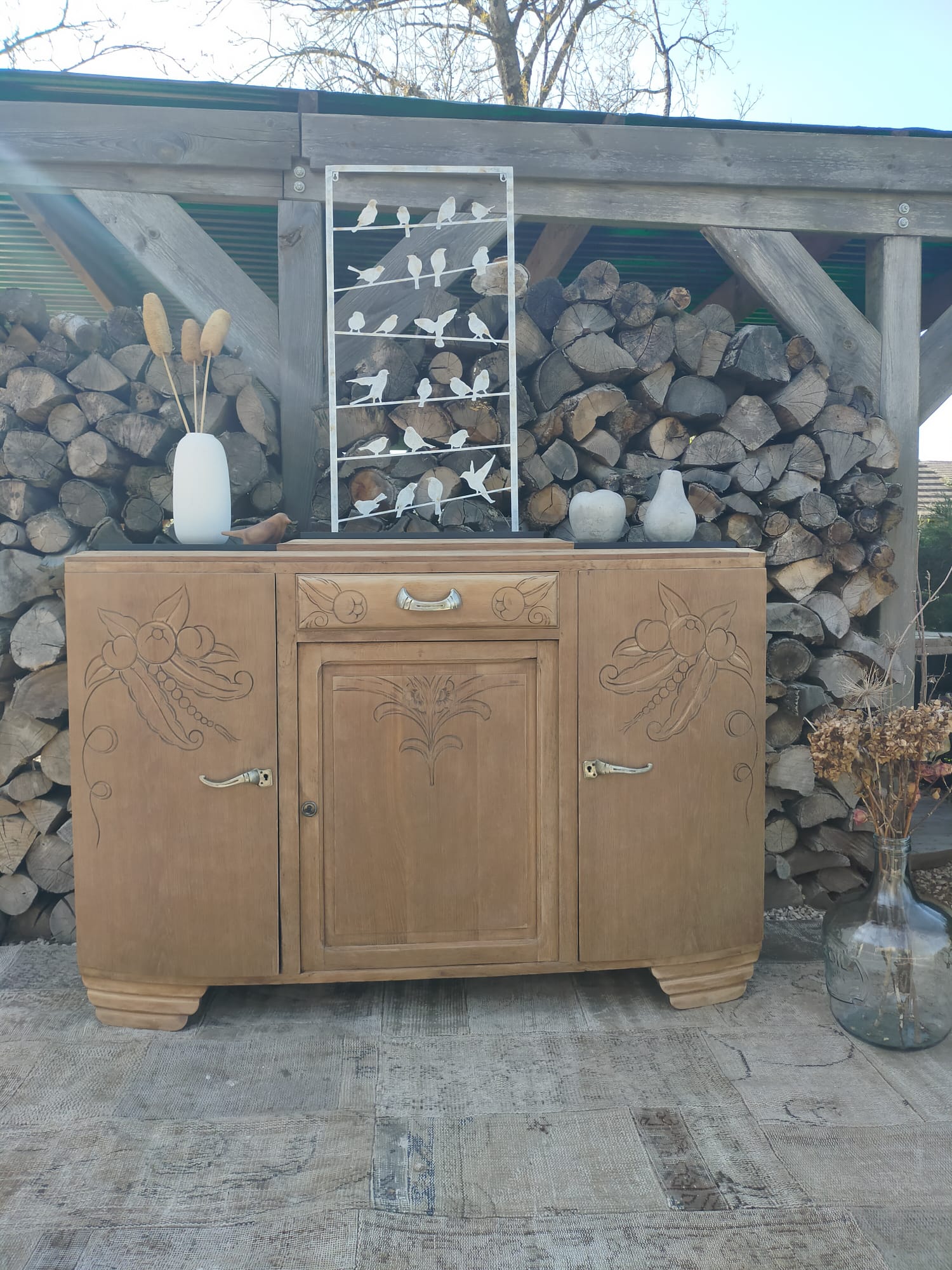 Buffet ancien art déco bois et marbre
