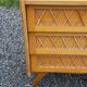Vintage chest of drawers in light oak and rattan with tapered legs, 3 drawers from the 1950s.