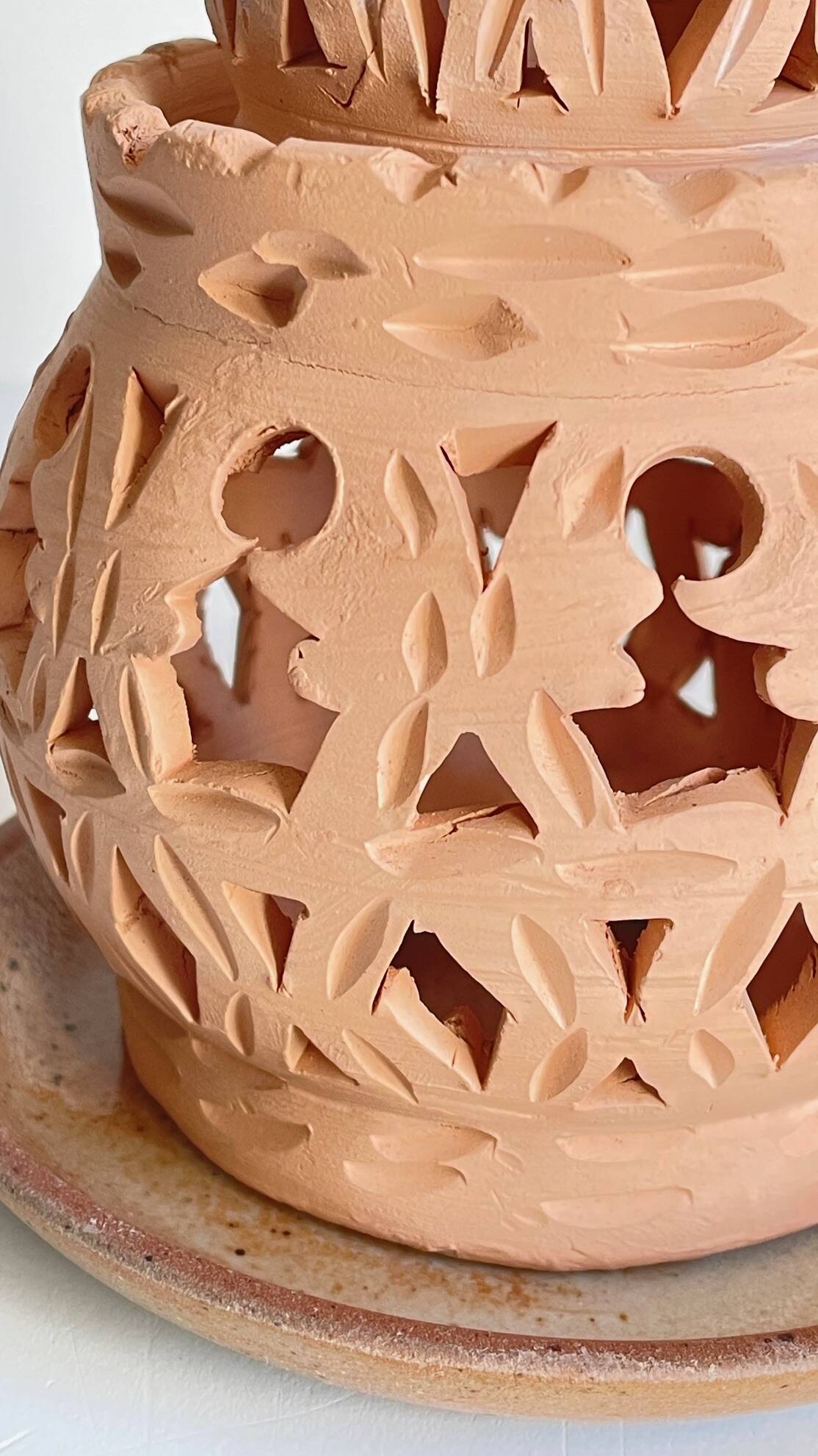 Handmade terracotta tealight candle holder