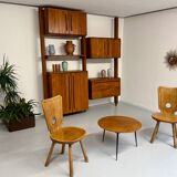 Antique modular shelf in solid French elm from the 60s, vintage