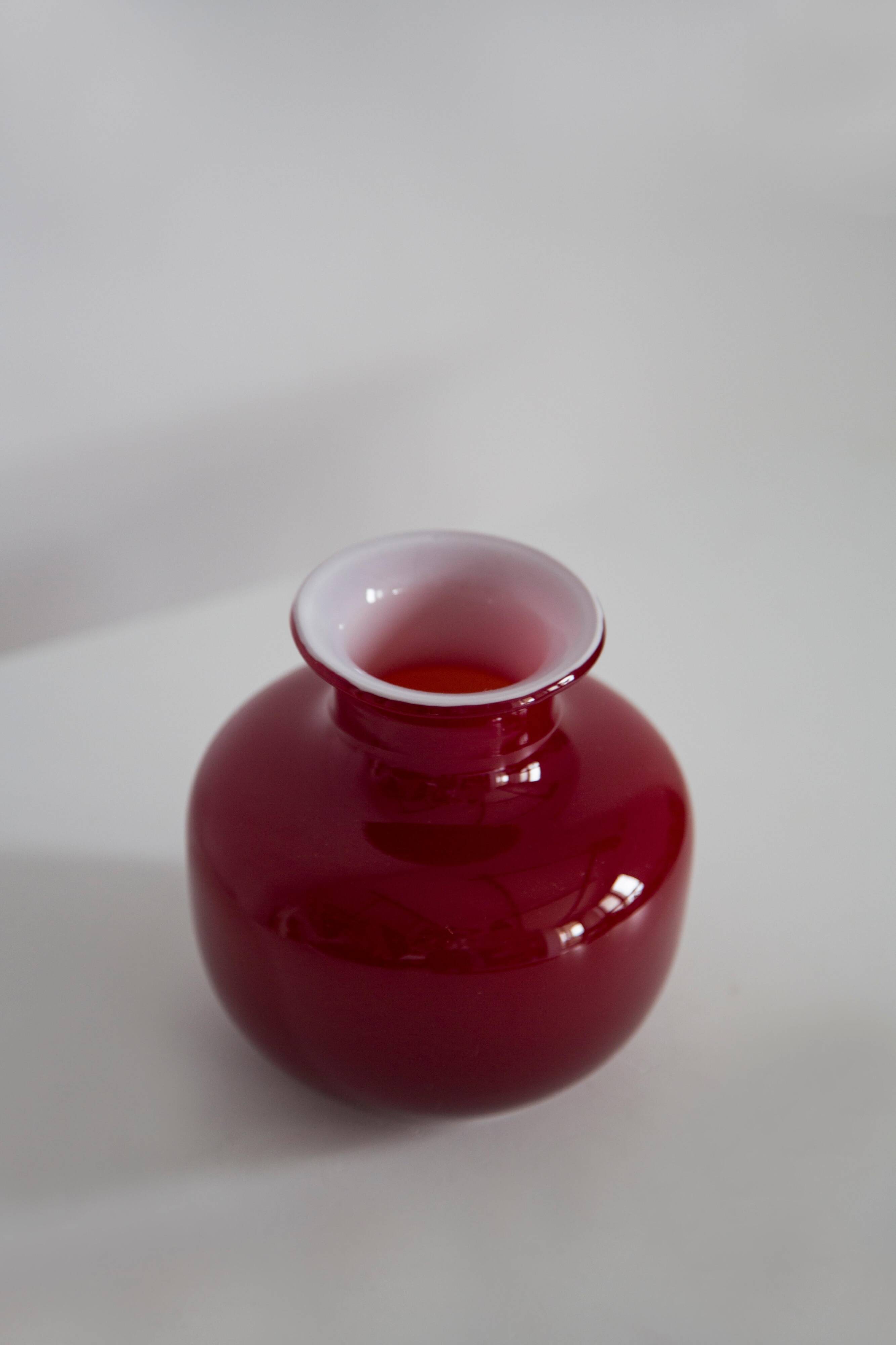 Vintage artistic vase in dark red glass, Tarnowiec, Europe, 1970s