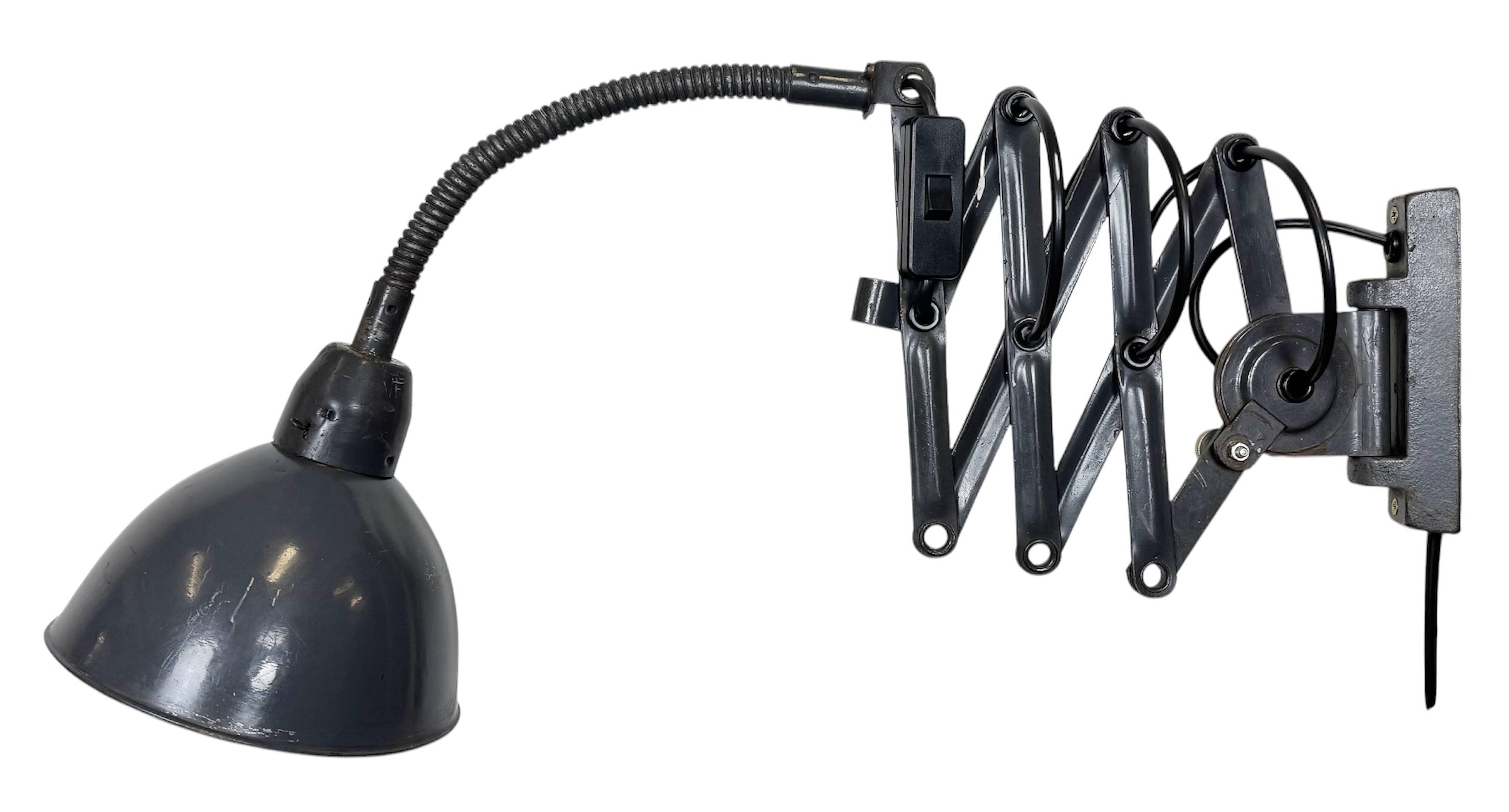 Dark Grey Industrial Scissor Wall Lamp from Elektroinstala, 1960s