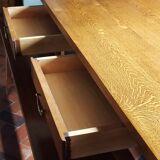 Solid oak table and its 2 benches