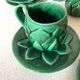 Antique slip cups with saucers, sugar bowl and milk pitcher