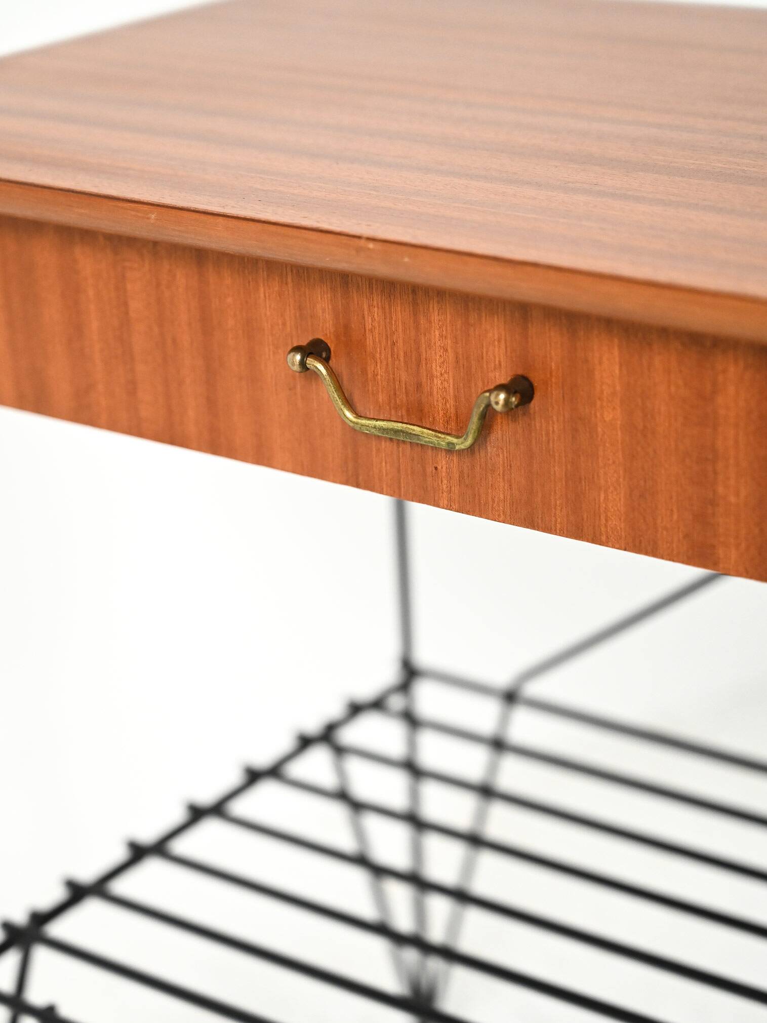 Scandinavian bedside table in mahogany and iron by IKEA, “Rolf” model