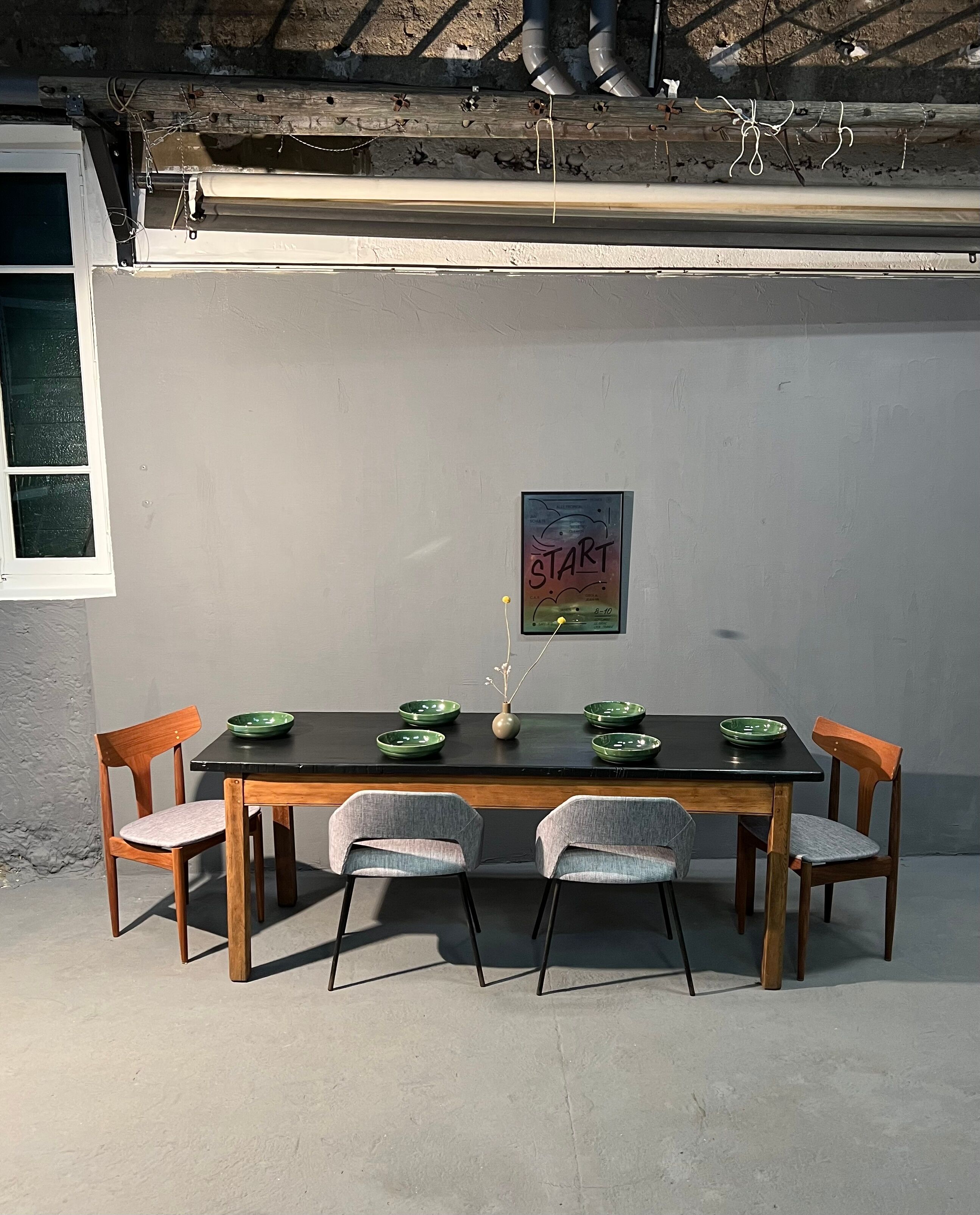 Farmhouse table, black top