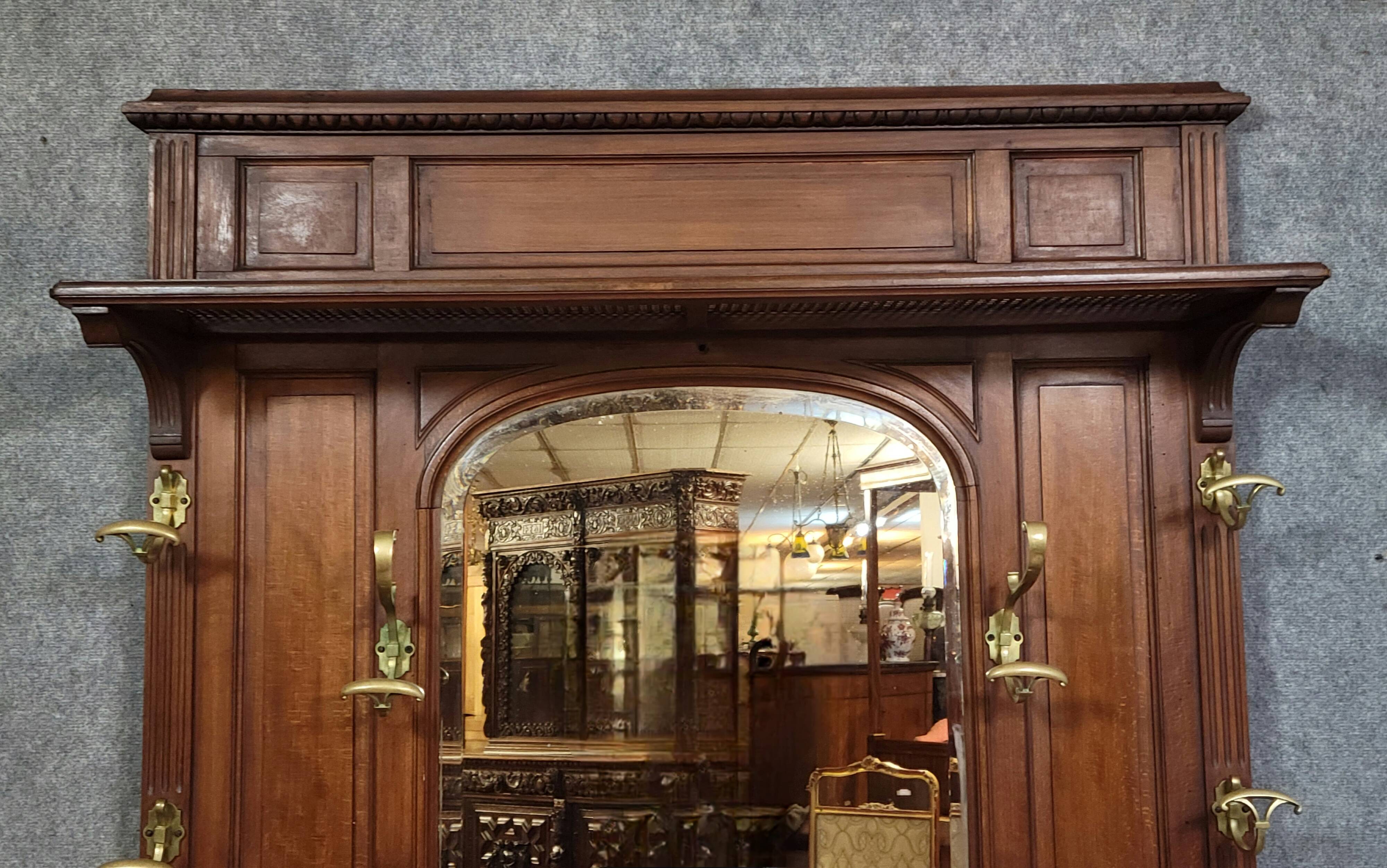 Important antique coat rack in solid walnut
