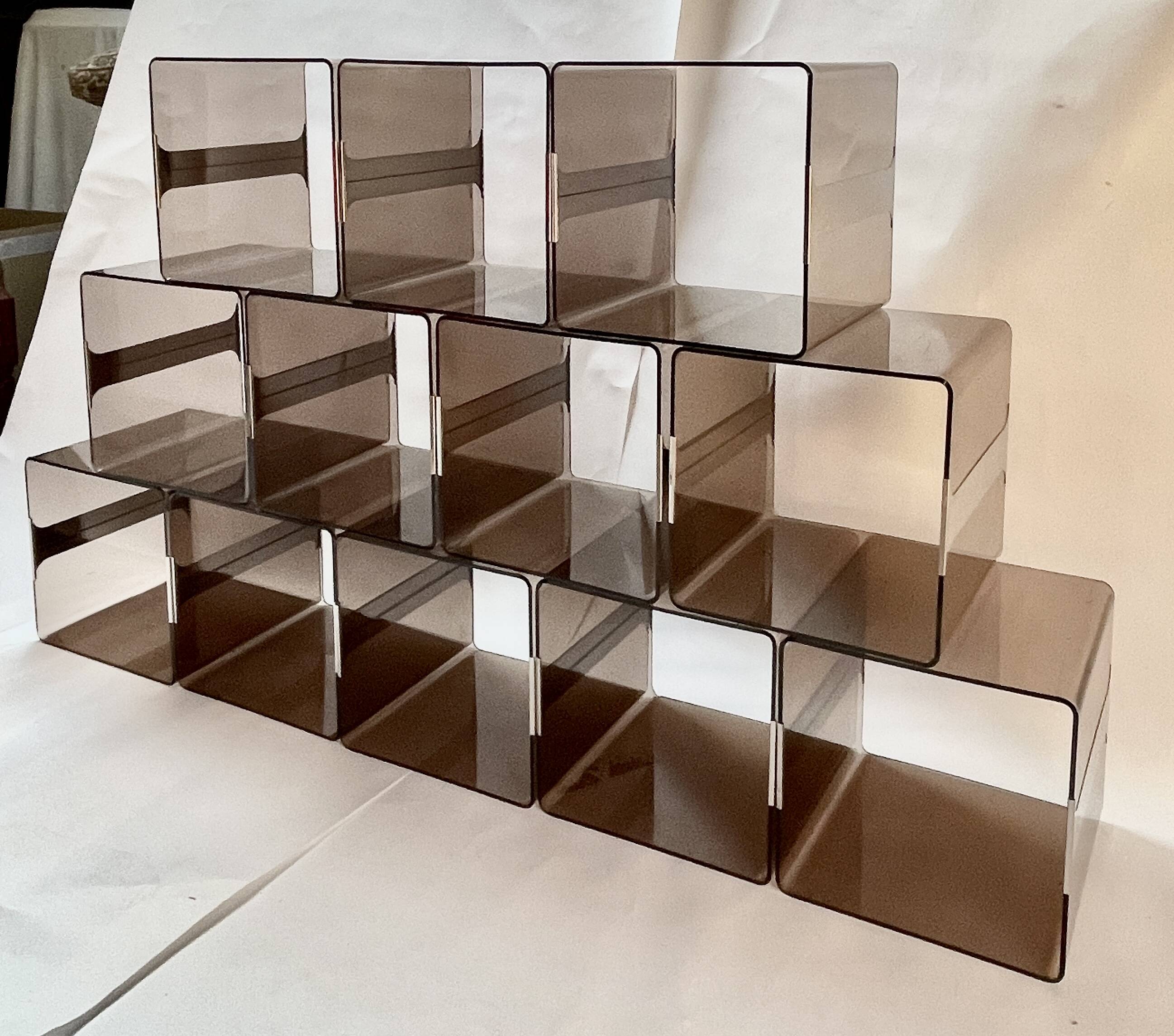 Set of 12 Michel Dumas lockers, smoked plexiglass and chrome insert.