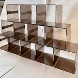 Set of 12 Michel Dumas lockers, smoked plexiglass and chrome insert.