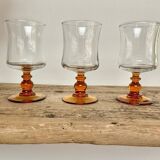 6 small vintage amber stemmed glasses