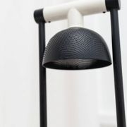 Vintage black metal table lamp with frosted glass disc, Italy, Postmodern Memphis 1980s