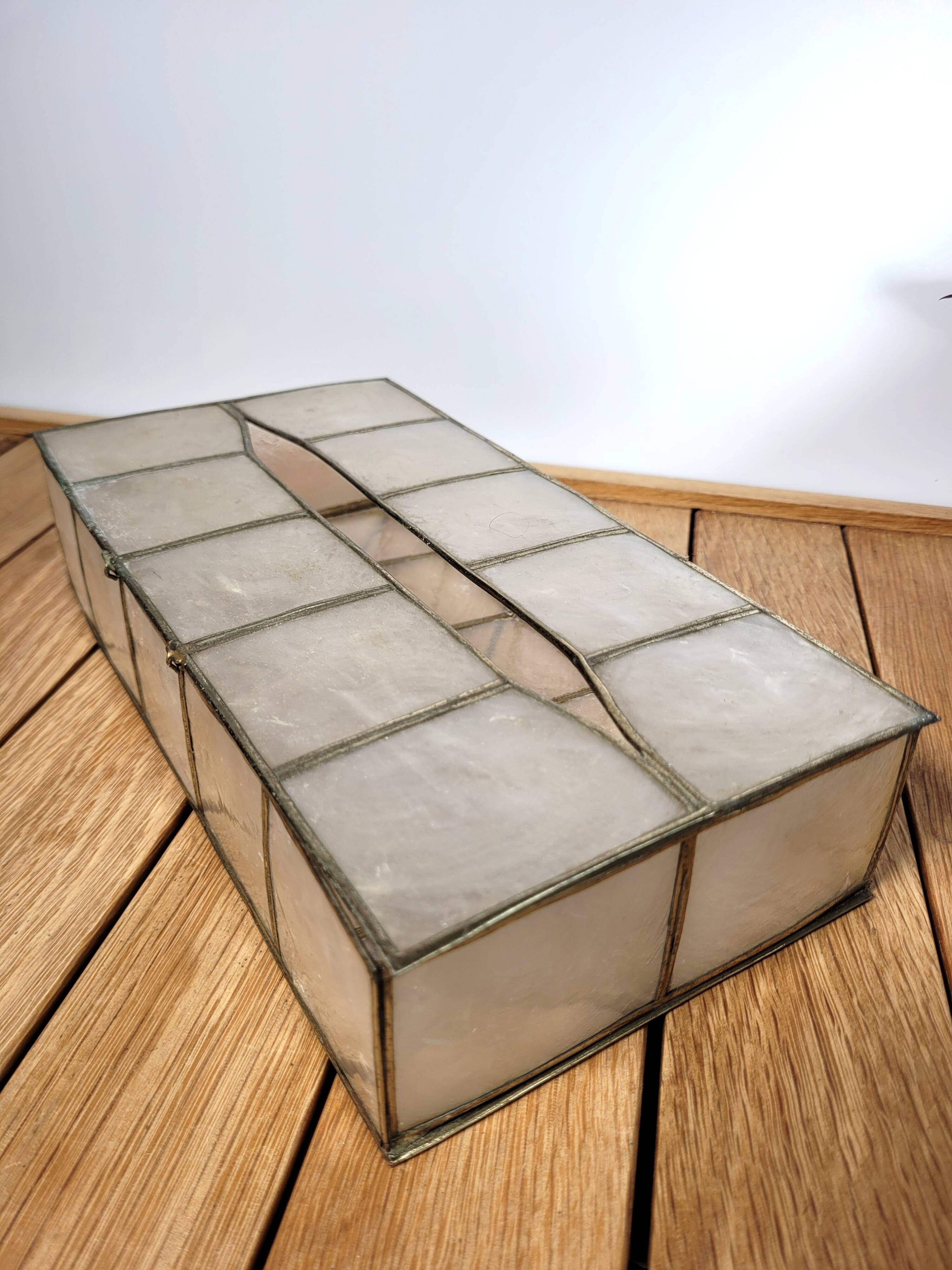 Mother-of-pearl and brass tissue box