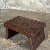 Small auxiliary stool in organic chocolate brown upcycled teak (3277)