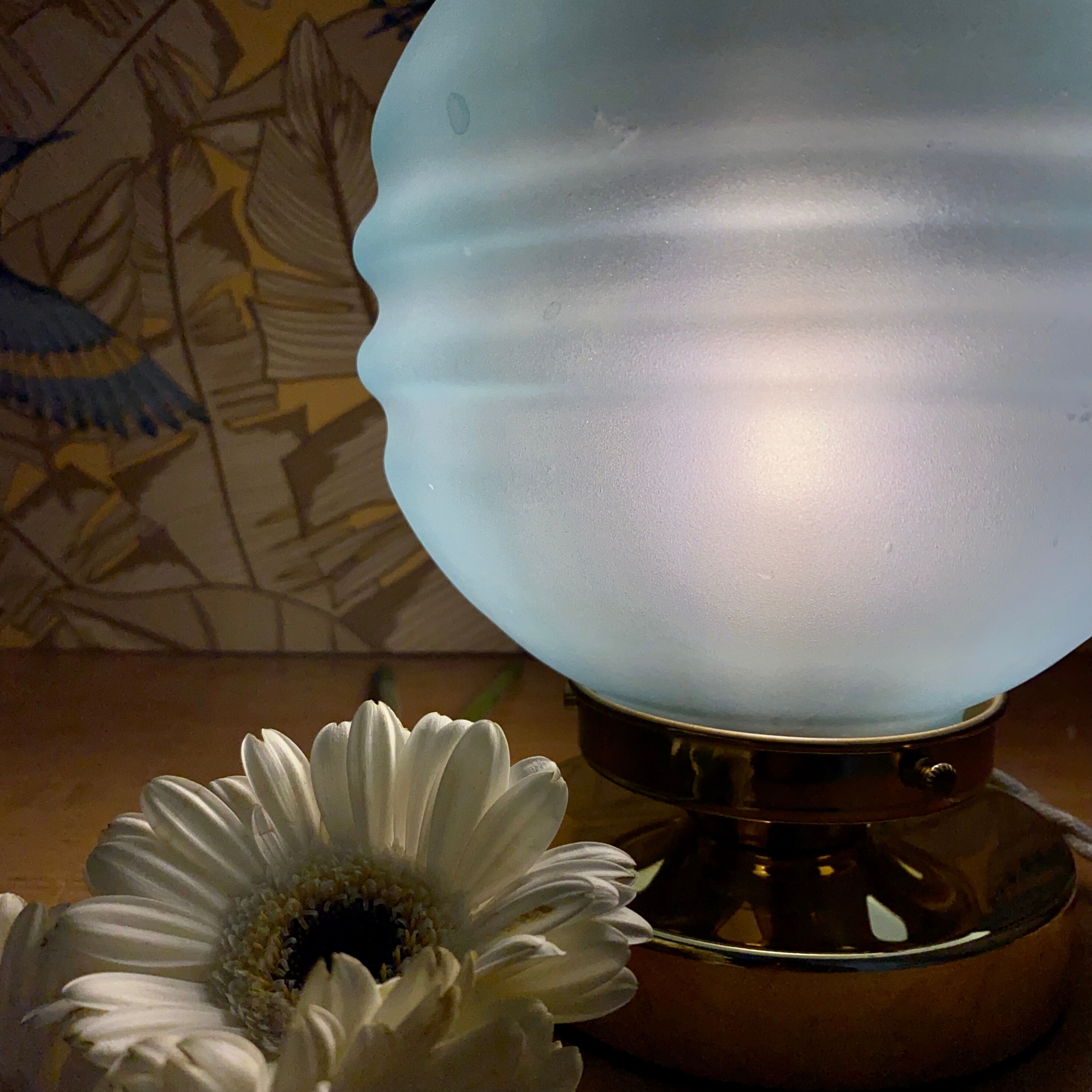 Vintage table lamp globe in blue frosted glass