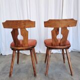 Ensemble de 2 chaises de salle à manger vintage tyroliennes en bois, style ferme autrichienne alpine