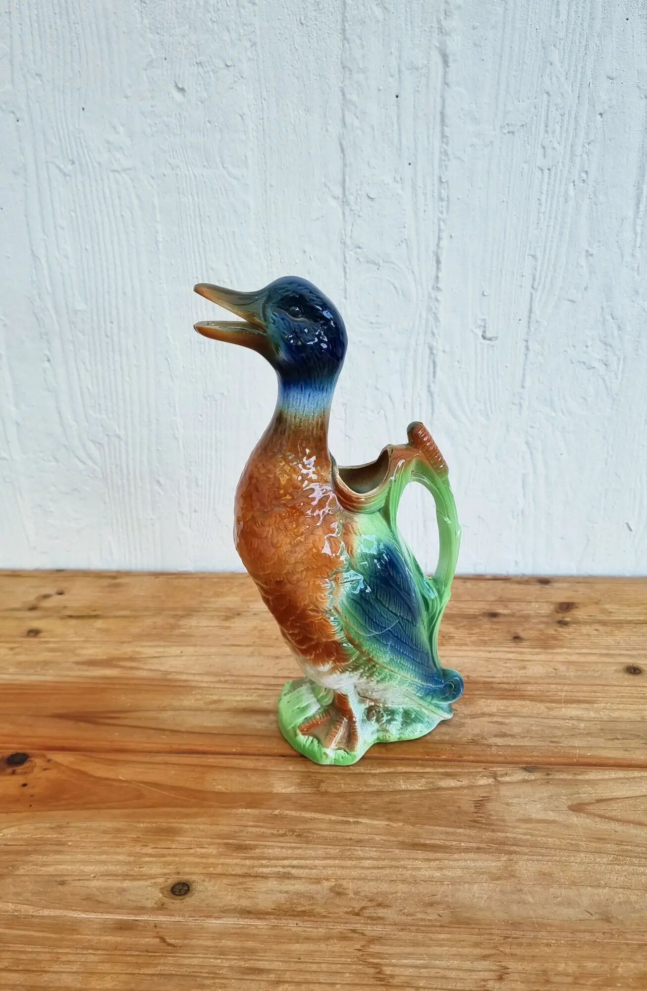 Vintage barbotine duck pitcher Saint Clément no. 7492