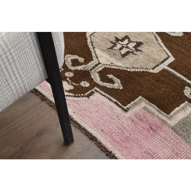 1970s Turkish Hand-Knotted Wool Cotton Brown Runner Rug 149x320