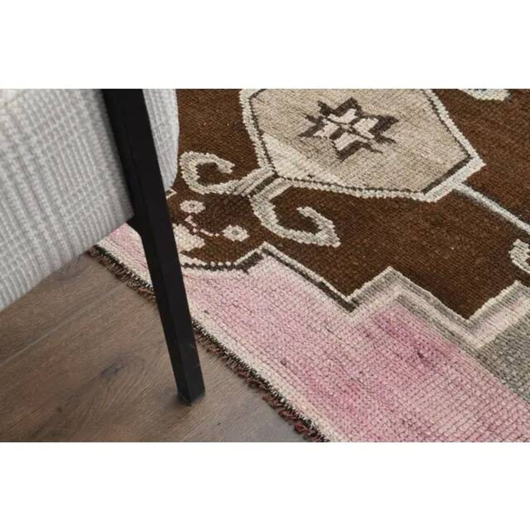 1970s Turkish Hand-Knotted Wool Cotton Brown Runner Rug 149x320