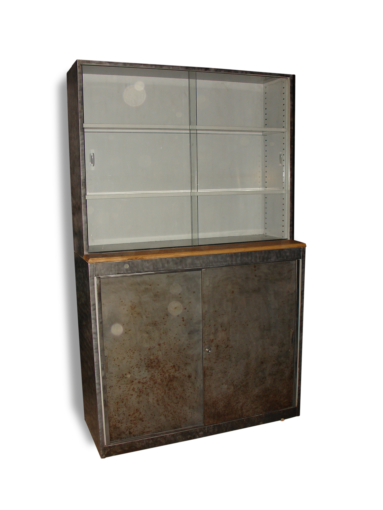 Buffet or Bookcase 2 bodies in polished and varnished steel circa 1960