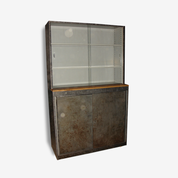 Buffet or Bookcase 2 bodies in polished and varnished steel circa 1960