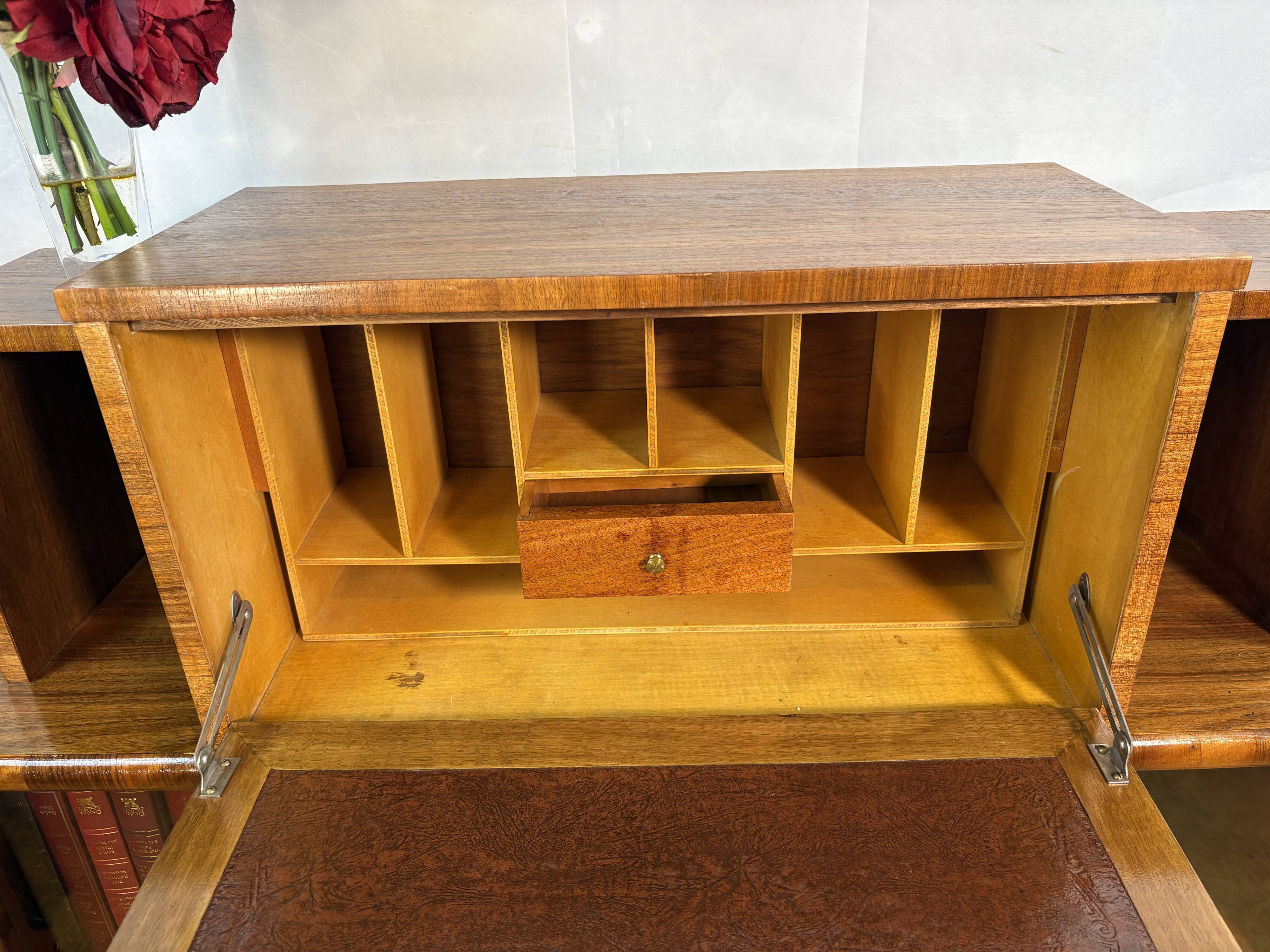 Art Deco Vintage 1930s Burr Walnut Bureau Display Cabinet Fall Front