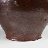Signed Rustic Large Glazed Brown Ceramic Pot, Belgium, 1800s