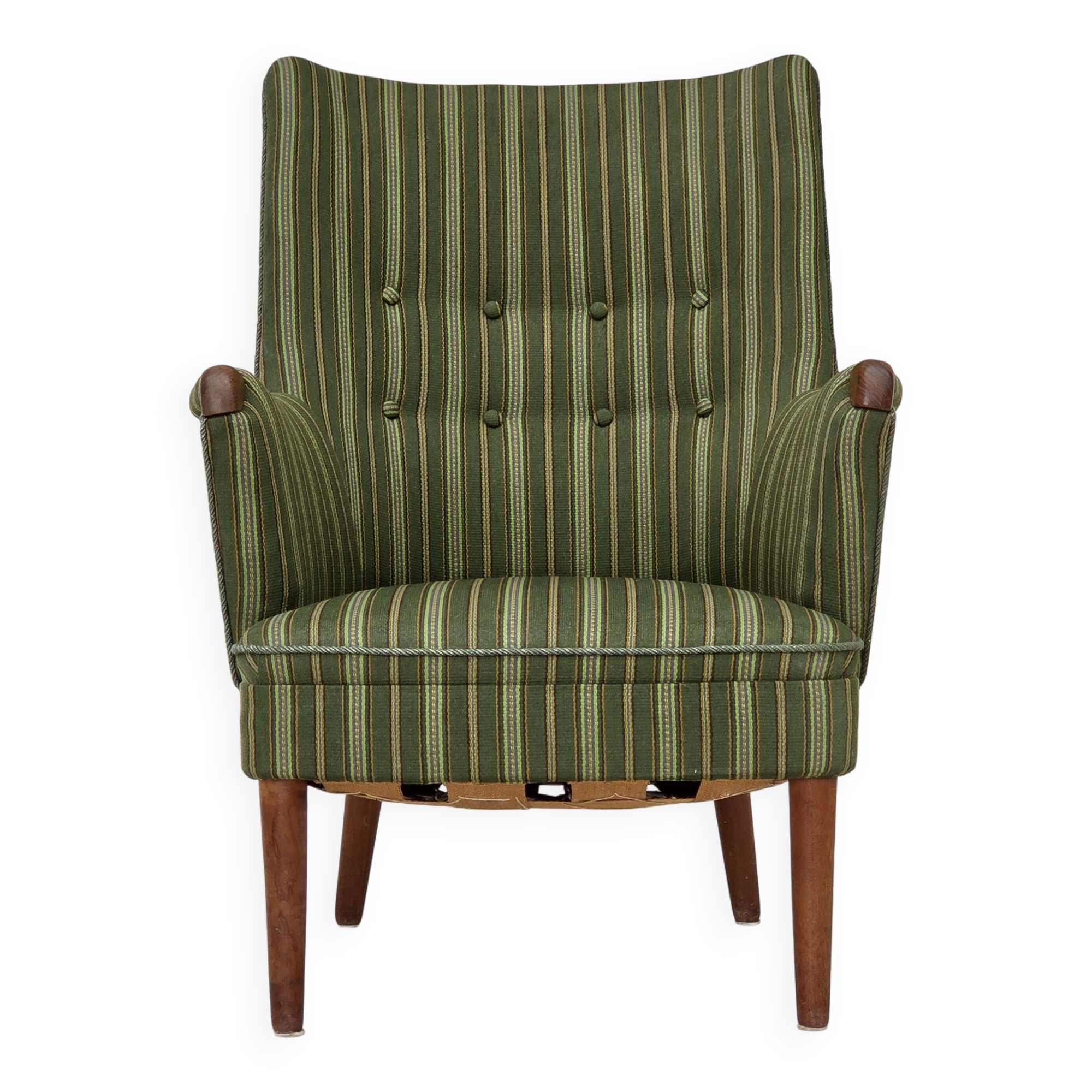 1960s, Danish armchair, green furniture wool, teak wood.