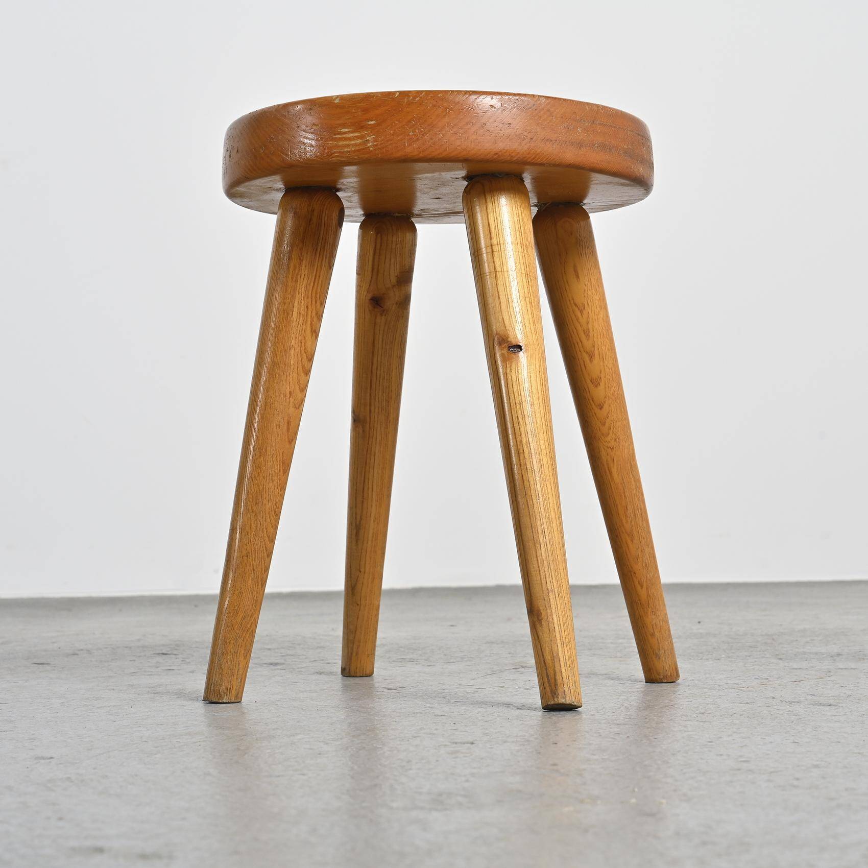 Pair of pine stools by René Martin, France, circa 1965