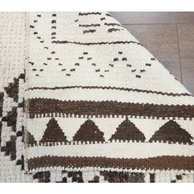 Vintage Turkish Oushak Handmade Wool Cotton White Runner Rug 90x345