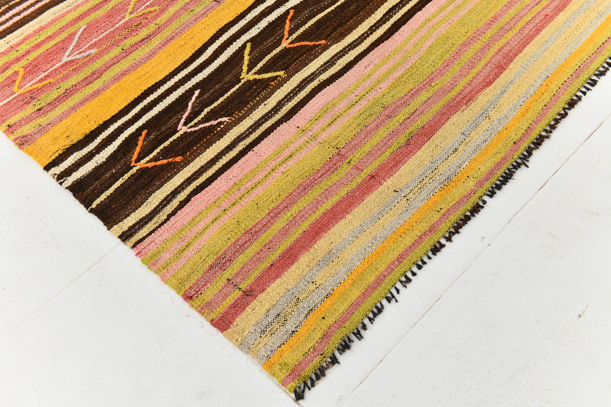 10x11 Yellow & Brown Ethnic Vintage Kilim Rug, 326x350Cm