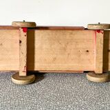 Red wooden flatbed truck, vintage toy