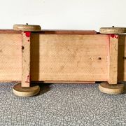 Red wooden flatbed truck, vintage toy