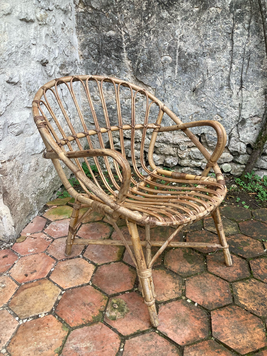 Pair of vintage rattan armchairs