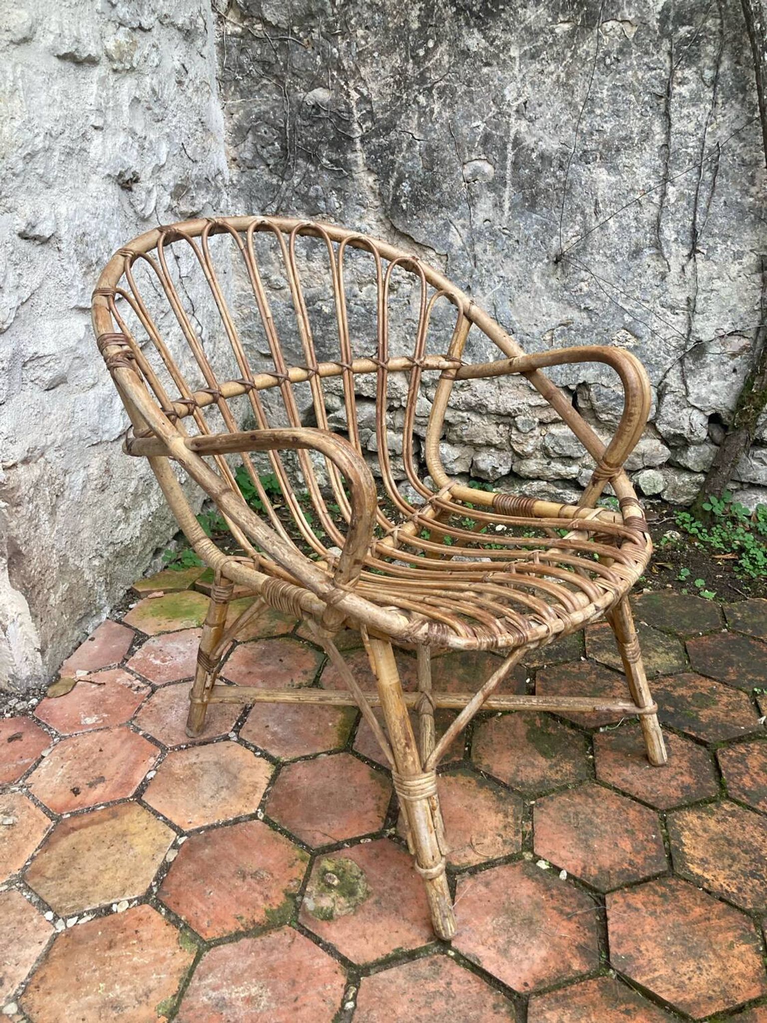Pair of vintage rattan armchairs