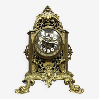 H. Riondet in Paris: Napoleon III period clock in gilded bronze