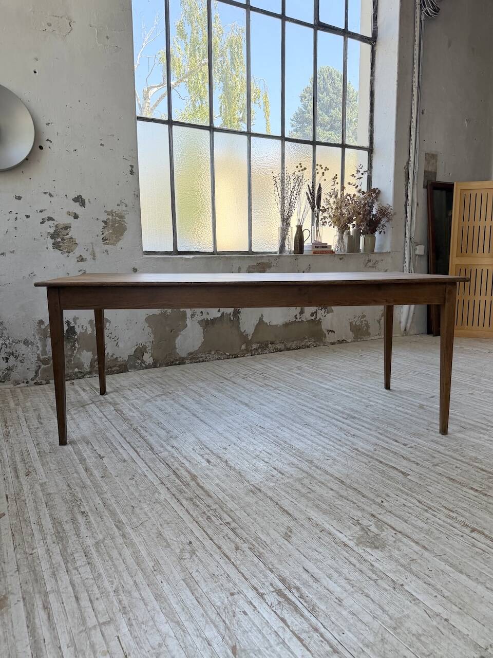 Table de ferme chêne pieds fuseaux 1950