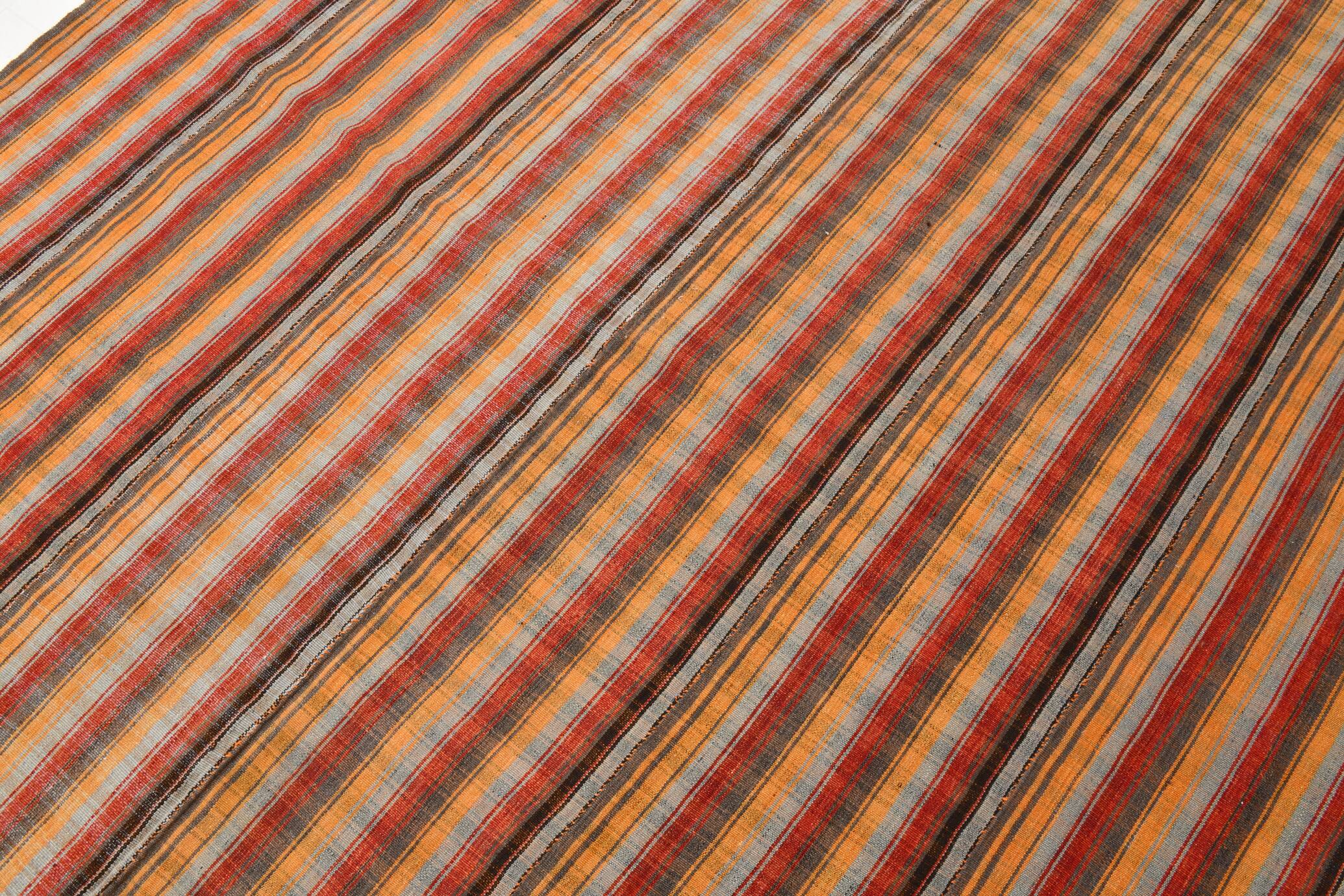Red & Orange Bohemian Kilim Rug, 223x277Cm