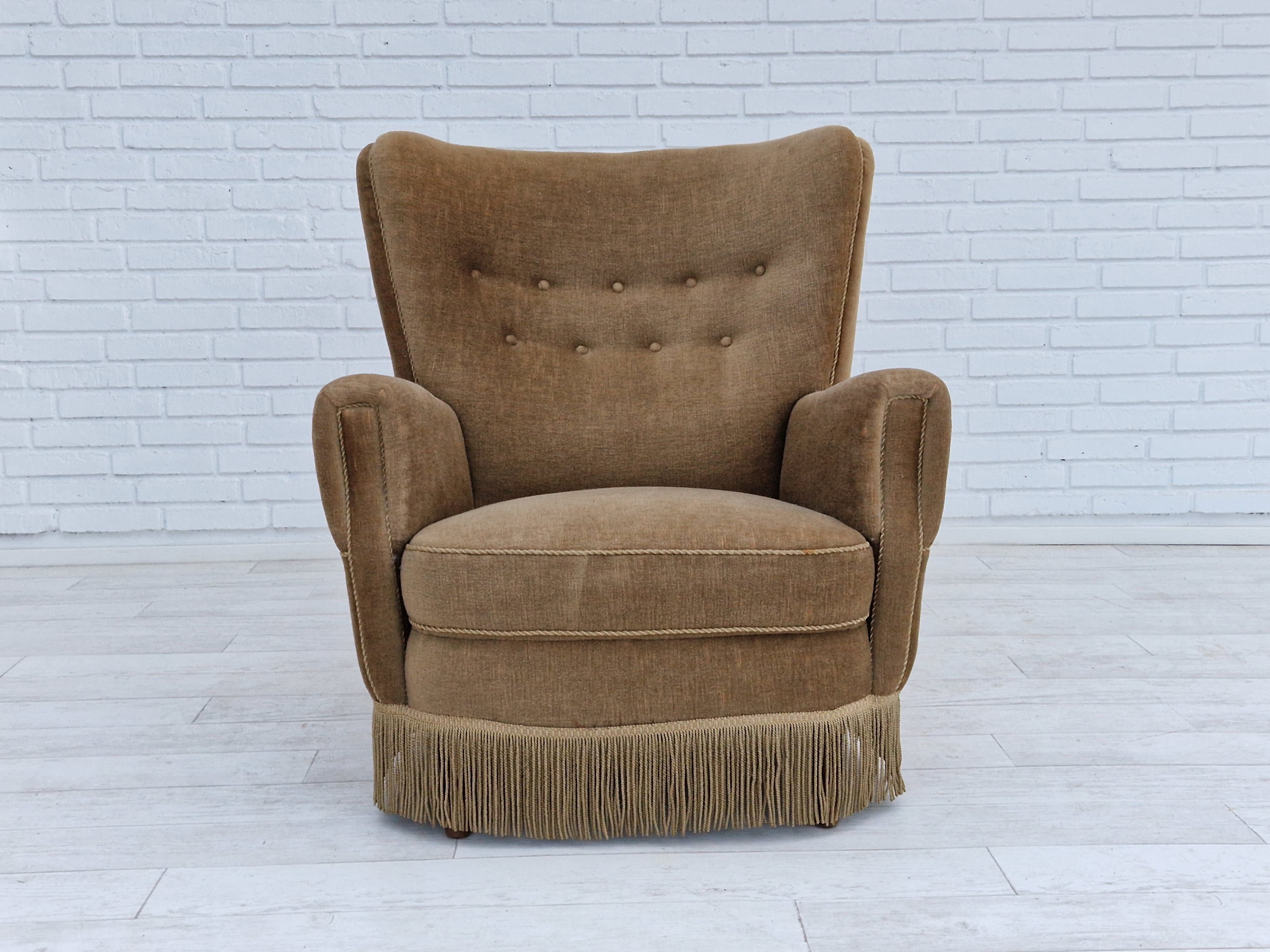 1970s, Danish design, velour chair, original condition, beech wood