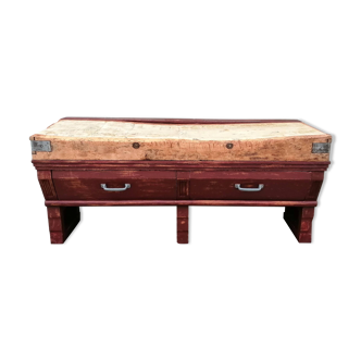 Butcher block 2 drawers oxblood color