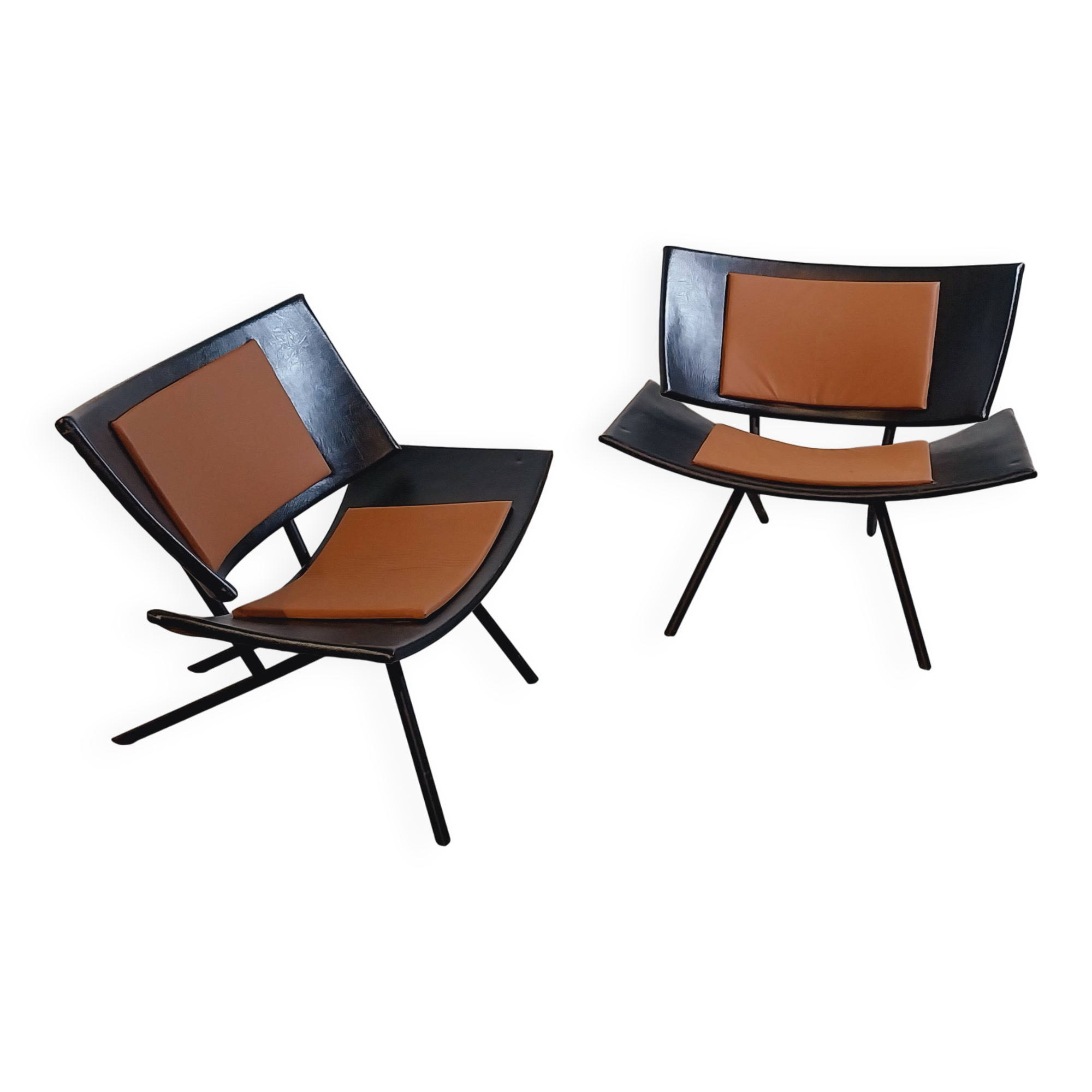 Pair of large airplane wing armchairs 1980