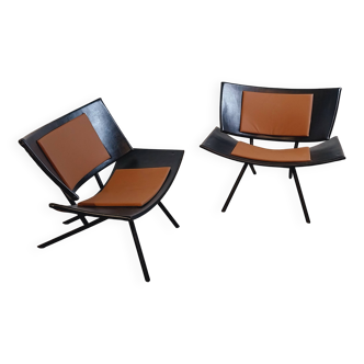 Paire de grands fauteuils en ailes d'avion 1980