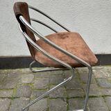 6 chaises design vintage chrome et daim