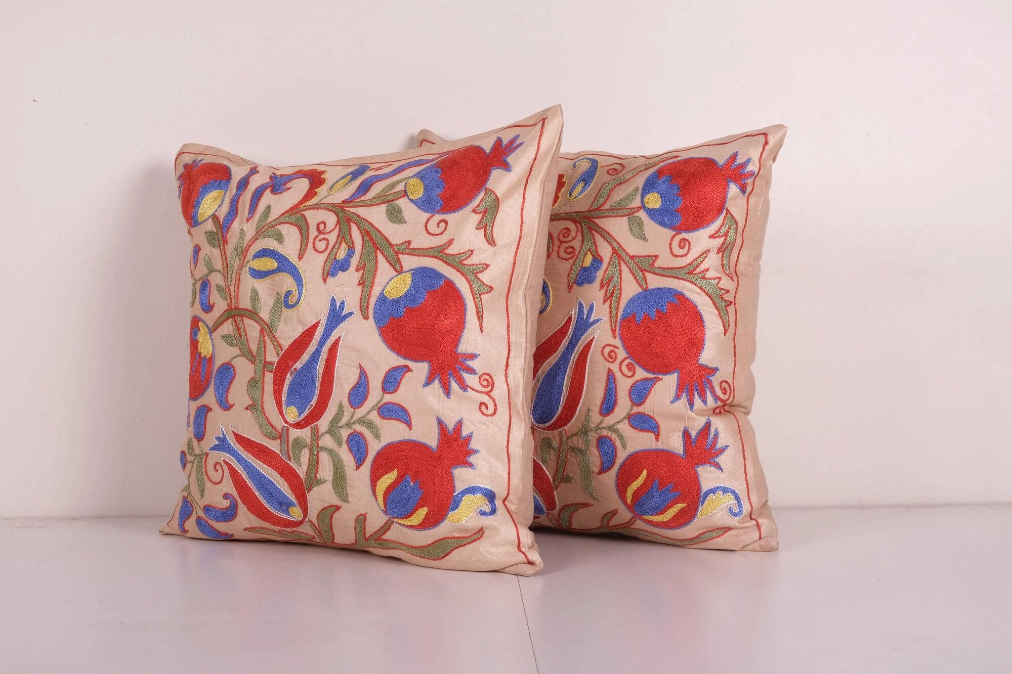 Lot de 2 housses de coussin brodées vintage 46x48 cm