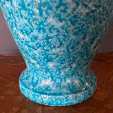 Vase en céramique Asiatides fond bleu 1960