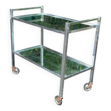 Vintage rolling bar from the 1970s in chrome metal and mirror.