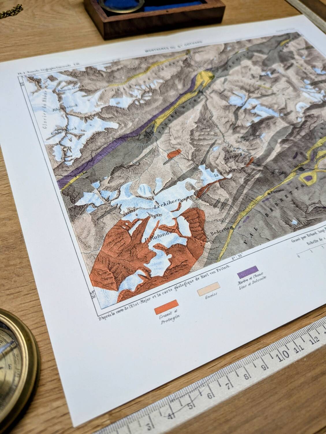 The Saint-Gothard, Switzerland, original map printed in 1878