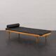 Danish mid century solid oak daybed in black leather, 1960s