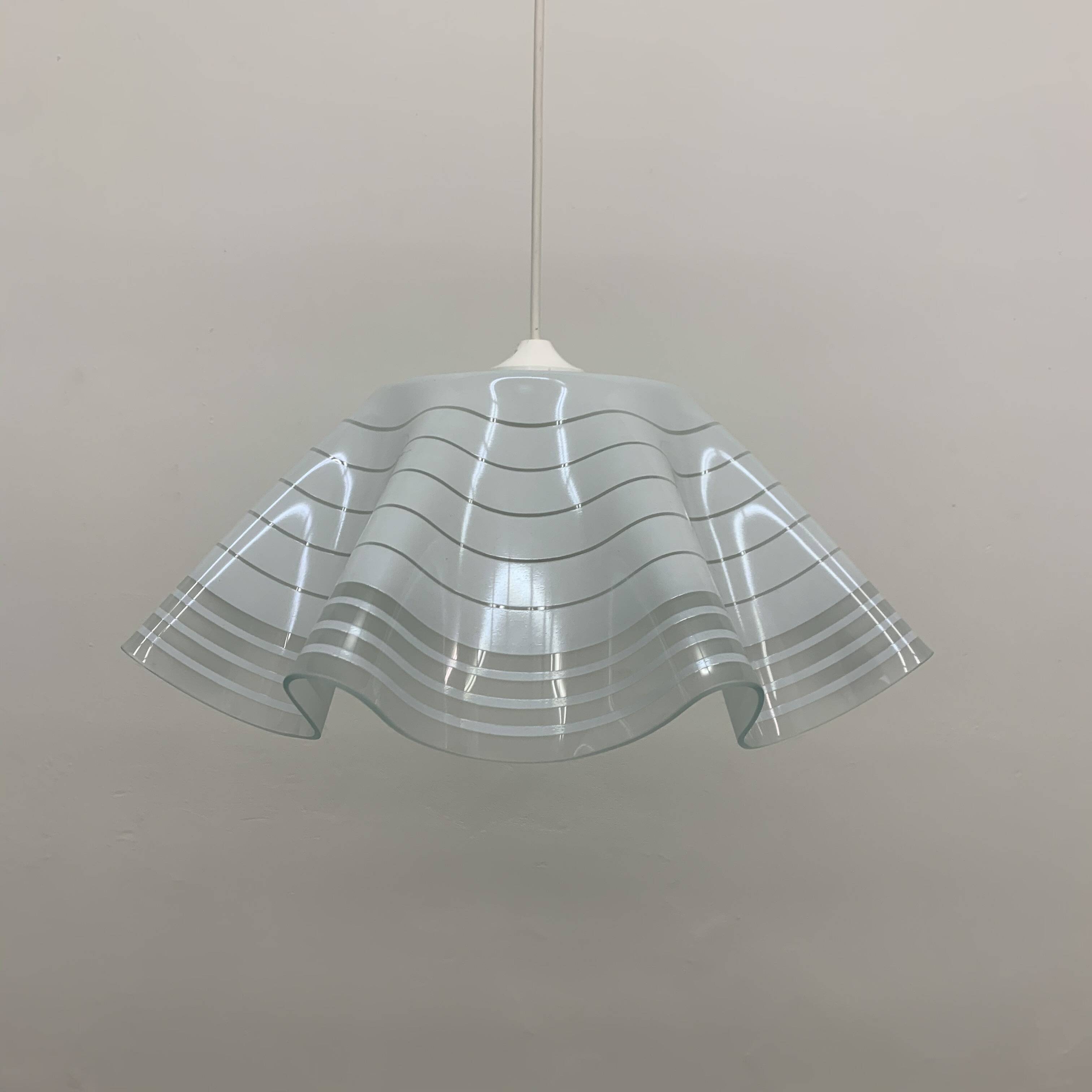 Mid-century minimalist folded glass hanging lamp, 1980’s